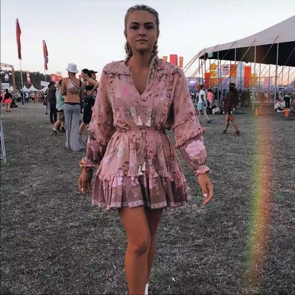 Long Sleeve Ruffle Boho Floral Gypsy Print dress - Picture 5 of 11